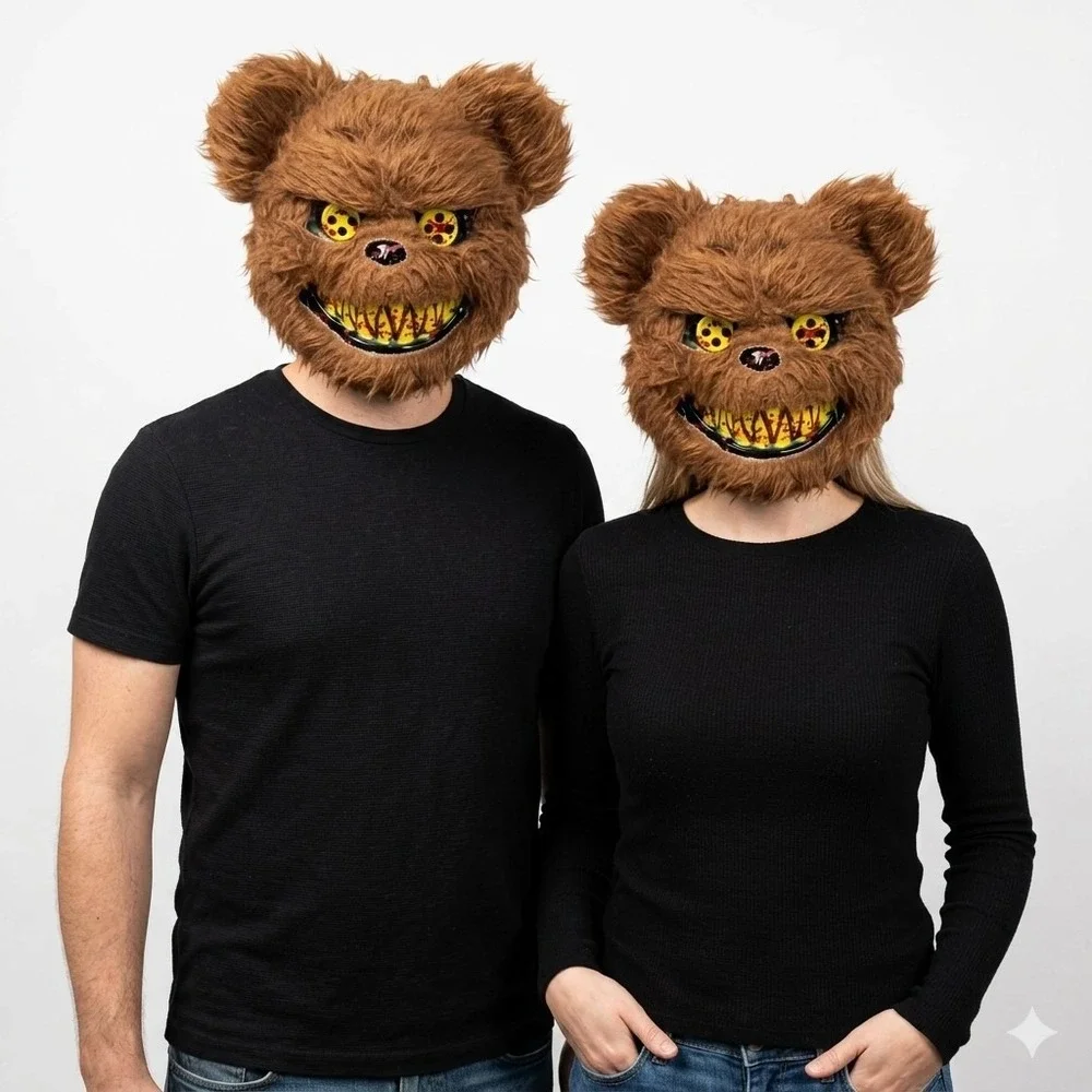 Spirit Halloween Scary Evil Bear Mask Brown Furry Horror Teddy Blood Teeth Creep - Picture 14 of 14